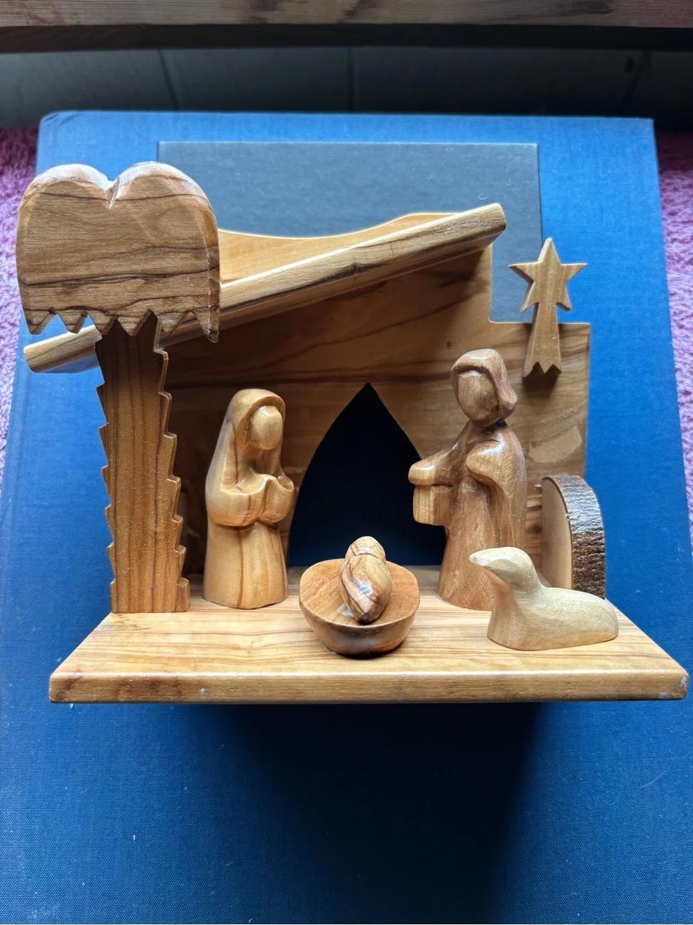 New handmade wood nativity scene